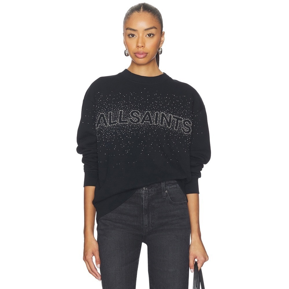 AllSaints Beaded Logo Sweatshirt Black Embellished Crewneck Pullover W052JE